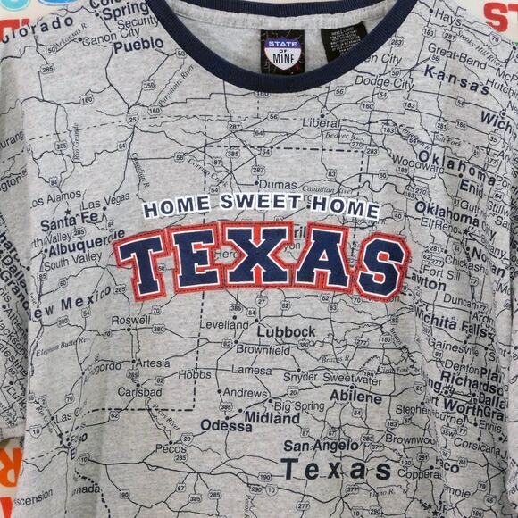 Y2K State Of Mine Texas Map T Shirt Size L All Over Print Map Graphic - Picture 4 of 5